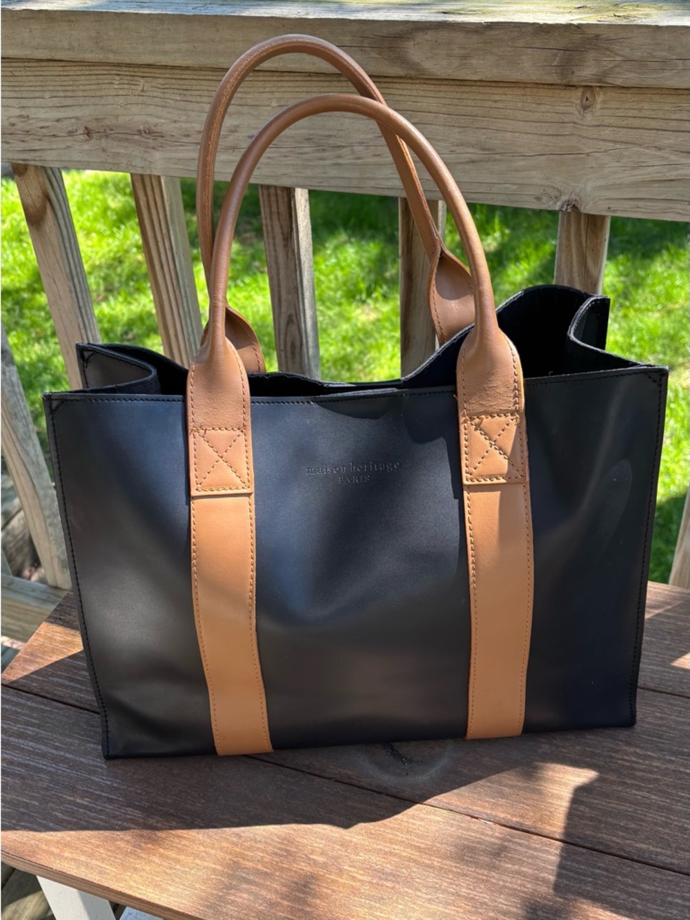 Maison Héritage Paris Black Leather Tote Bag Fabrication Italienne Minimalist